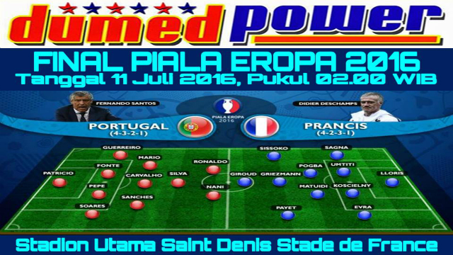 Final Piala Eropa 2016 Portugal VS France - Formasi dan Line-Up Susunan Pemain