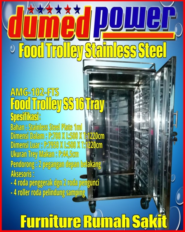 Food Trolley Rumah Sakit ~ Kereta Makan Pasien Bahan Stainless Steel Plate